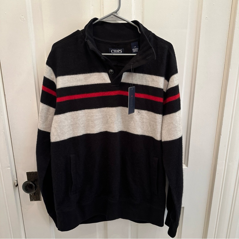 Chaps Ralph Lauren Pullover Fleece Sweatshirt Men's L  Black & Red NWT - Picture 5 of 12